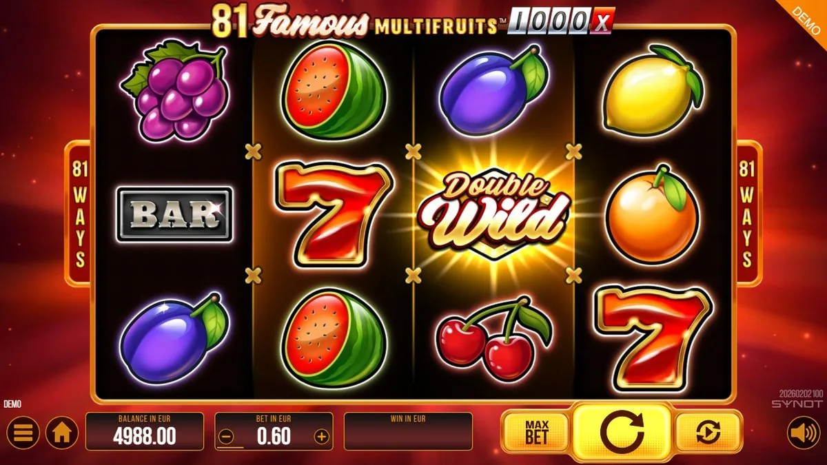 Dezelfde Double Wild midden op het raster, geflankeerd door BAR, zevens en watermeloen. Geen aparte bonusronde: bij deze titel draait alles om deze ene wild-functie.