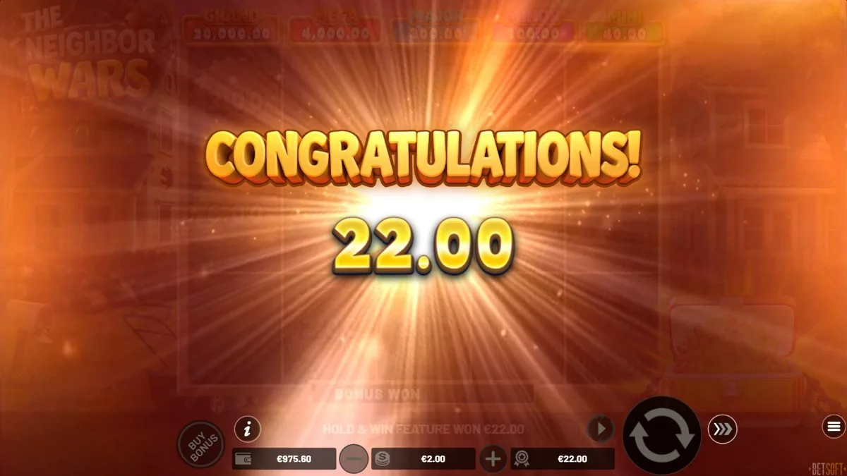 'CONGRATULATIONS' na de Hold &amp; Win-ronde: 22,00 gewonnen bij 2,00 inzet. Geen jackpot, wel het bewijs dat de brievenbussen leveren.