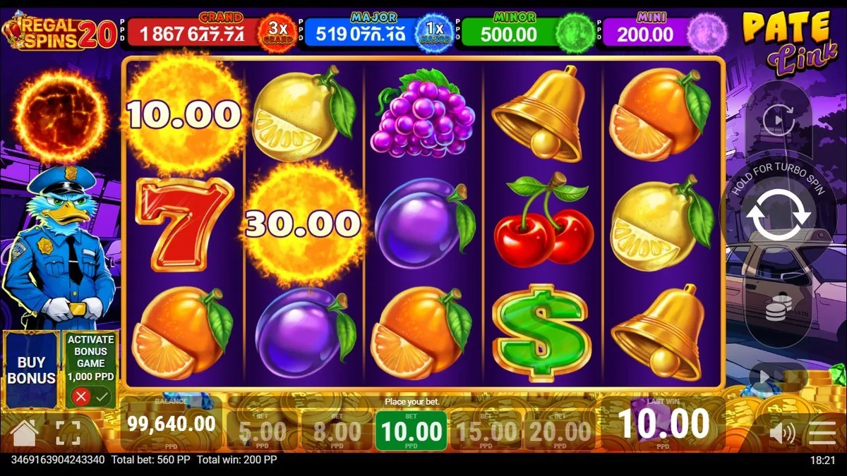 Eén tik later staan de 10,00- en 30,00-orbs gefixeerd, klaar om mee te tellen in de eindcollect. Total win op dit punt: 200 PP.
